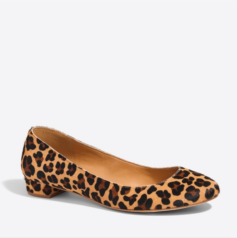 J.Crew Lily Leopard Calf Hair Covered Heel Flats/Ballet